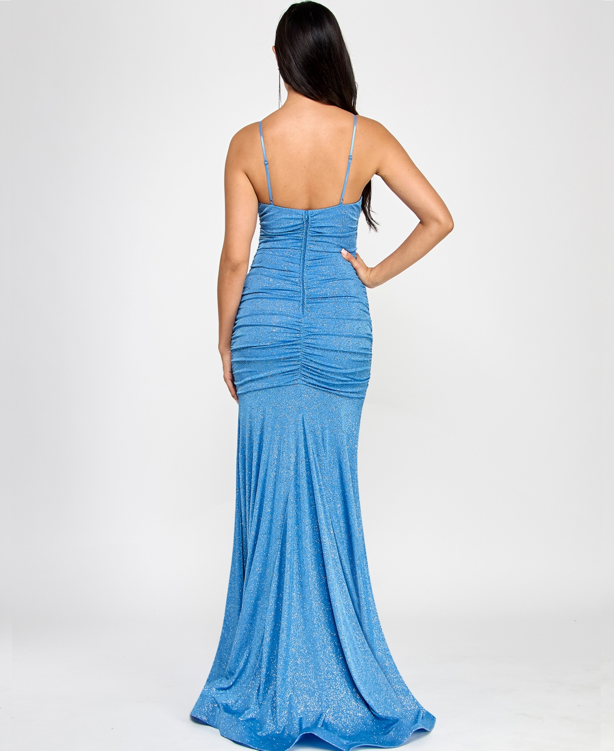 Emerald Sundae Juniors' Glitter Cowlneck Mermaid Gown, Created For Macy's In Light Blue