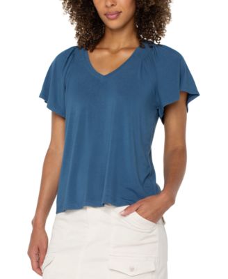 Liverpool Los Angeles - Petite Flutter-Sleeve V-Neck Top