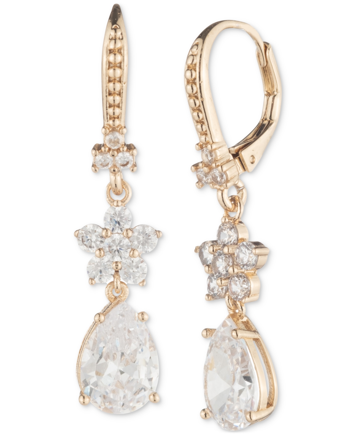 MARCHESA CUBIC ZIRCONIA FLOWER DOUBLE DROP EARRINGS 