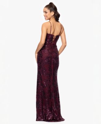 Juniors' Sequined Lace Corset Gown