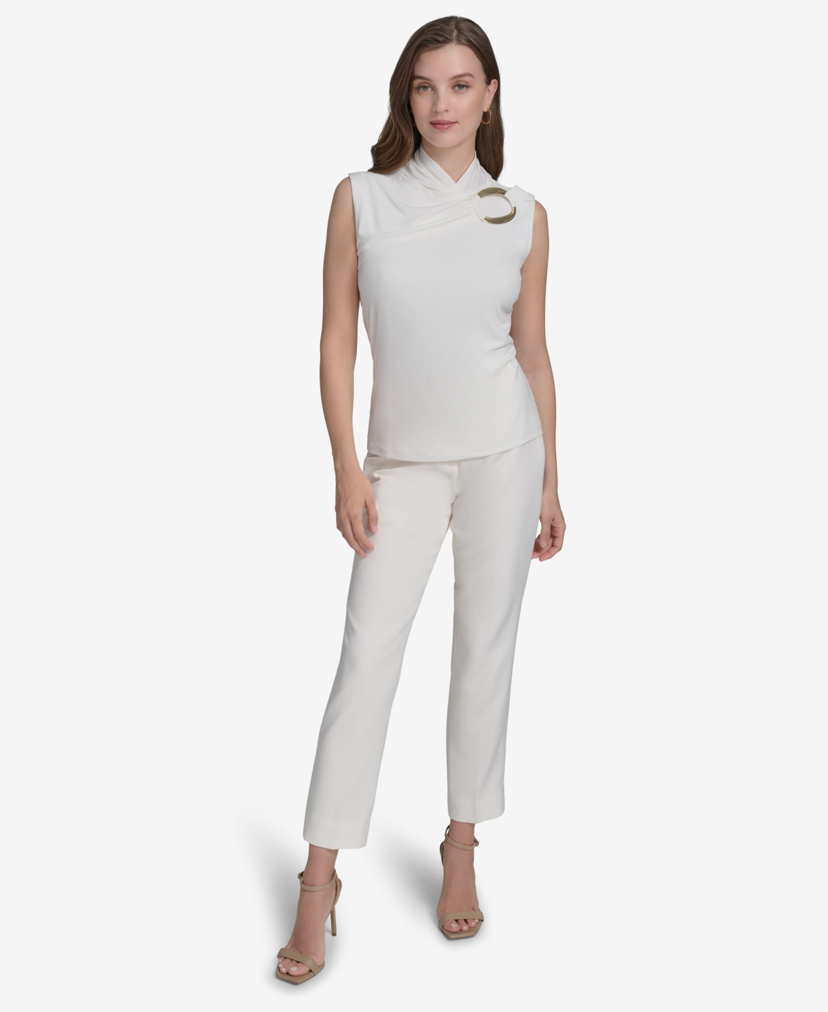 HALSTON WOMEN'S SLEEVELESS CROSSOVER HARDWARE TOP