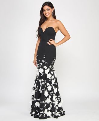 Juniors' 3D Floral-Appliqu&eacute; Mermaid Gown, Created for Macy's