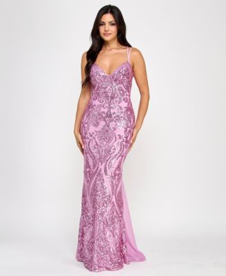 B Darlin - Juniors' Sequin-Pattern Floor-Sweeping Gown