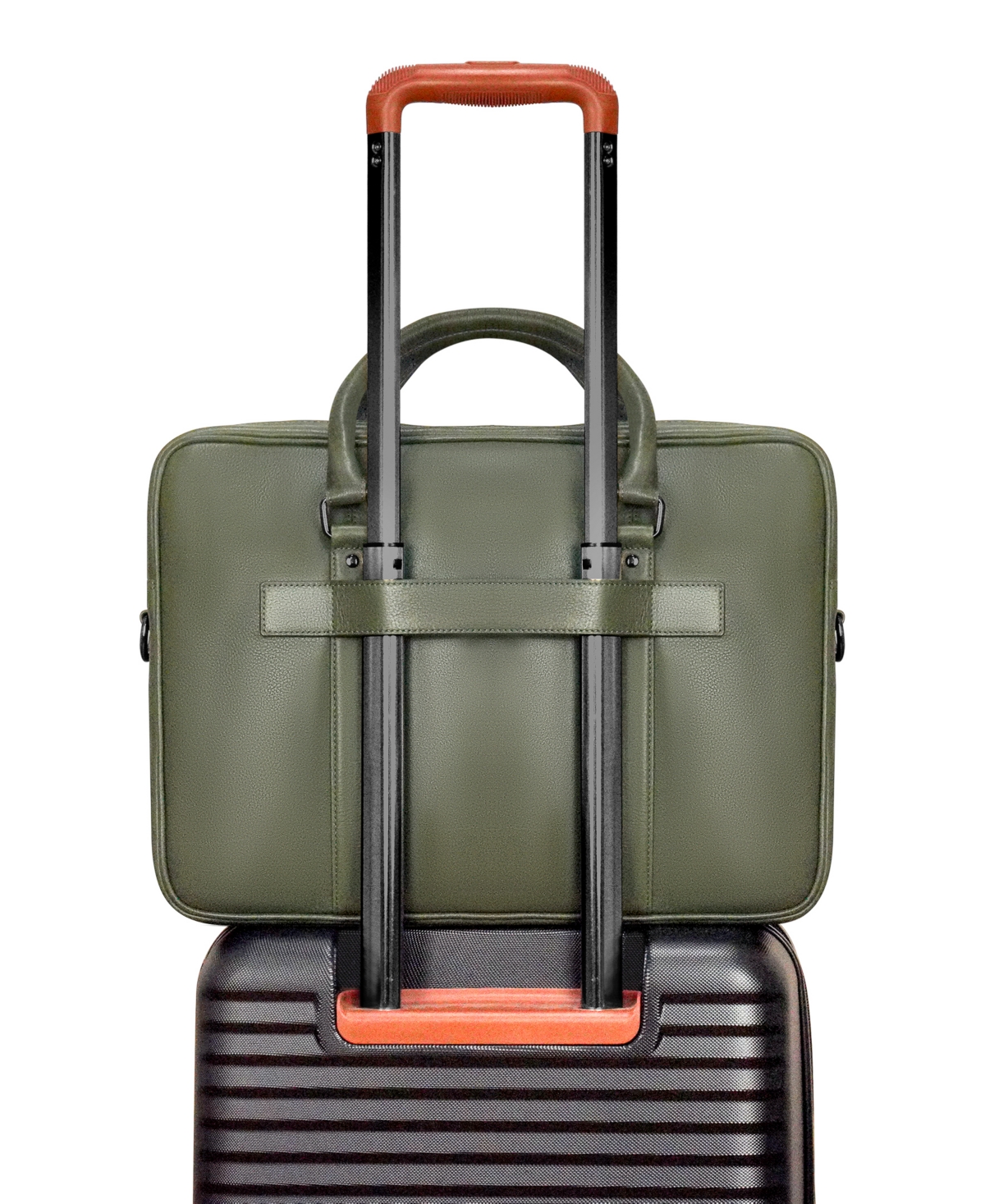 Champs Onyx Collection Leather Slim Briefcase In Khaki