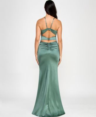 Juniors' Corset-Front Cutout-Back Gown