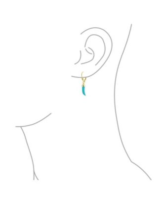 Italian Cornicello Chili Pepper Dangle Synthetic Turquoise Earrings Gold Plated Silver