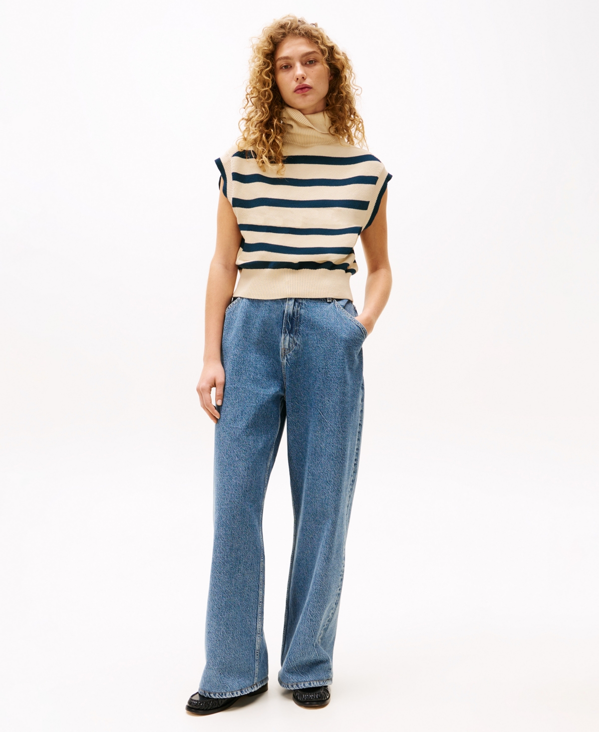 Tommy Hilfiger X Sofia Richie Grainge Roll-neck Top In Dark Night Navy Stripe