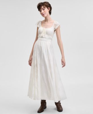 And Now This - Women's Scoop-Neck Ruffle-Sleeve Maxi Lace Dress