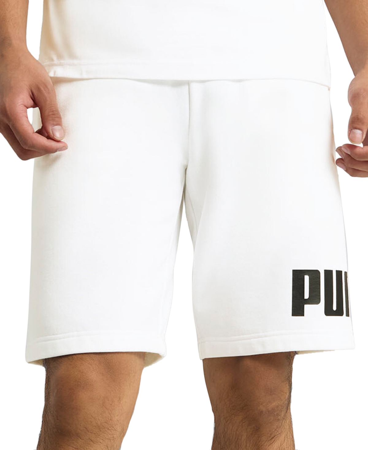 Puma Men's Regular-fit Big Logo-print Fleece 10" Shorts In White