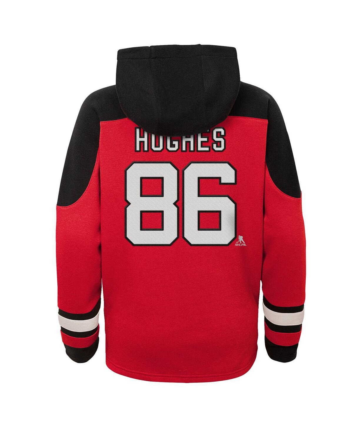 Outerstuff Big Boys And Girls Jack Hughes Red New Jersey Devils Must-have V-neck Name Number Pullover Hoodie In Red