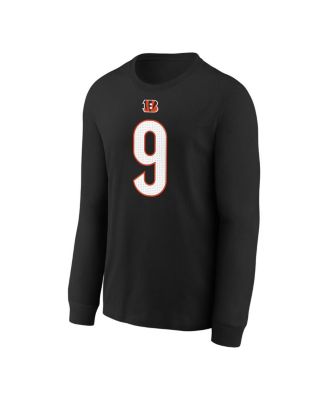 Big Boys and Girls Joe Burrow Black Cincinnati Bengals Player Name Number Long Sleeve T-Shirt