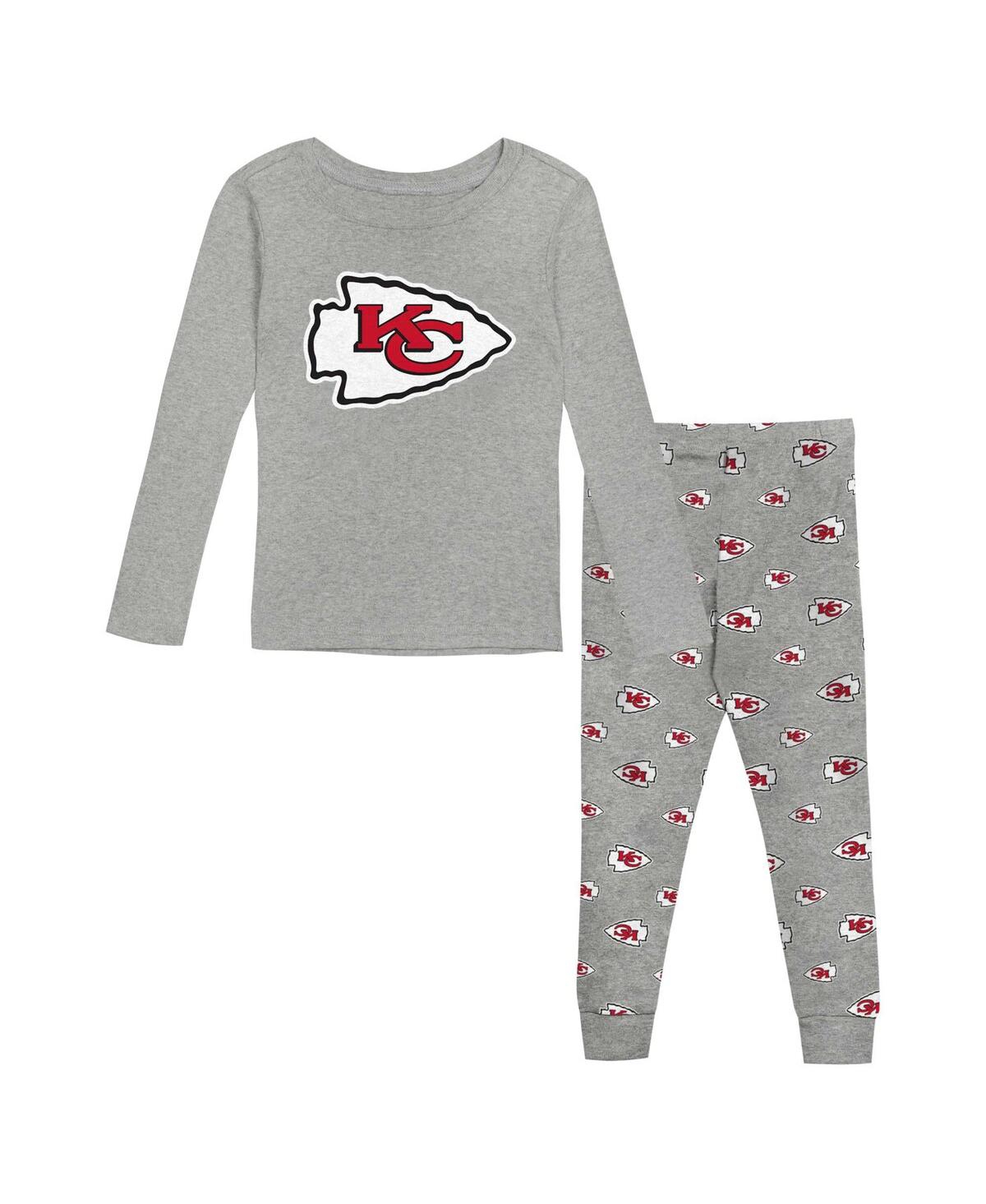 Outerstuff Big Boys Heathered Gray Kansas City Chiefs Long Sleeve T-shirt And Pants Sleep Set In Heather Gray