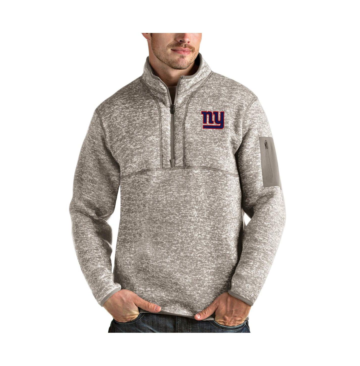 Мужская куртка Antigua Oatmeal New York Giants Fortune Quarter-Zip Pullover — фото 1