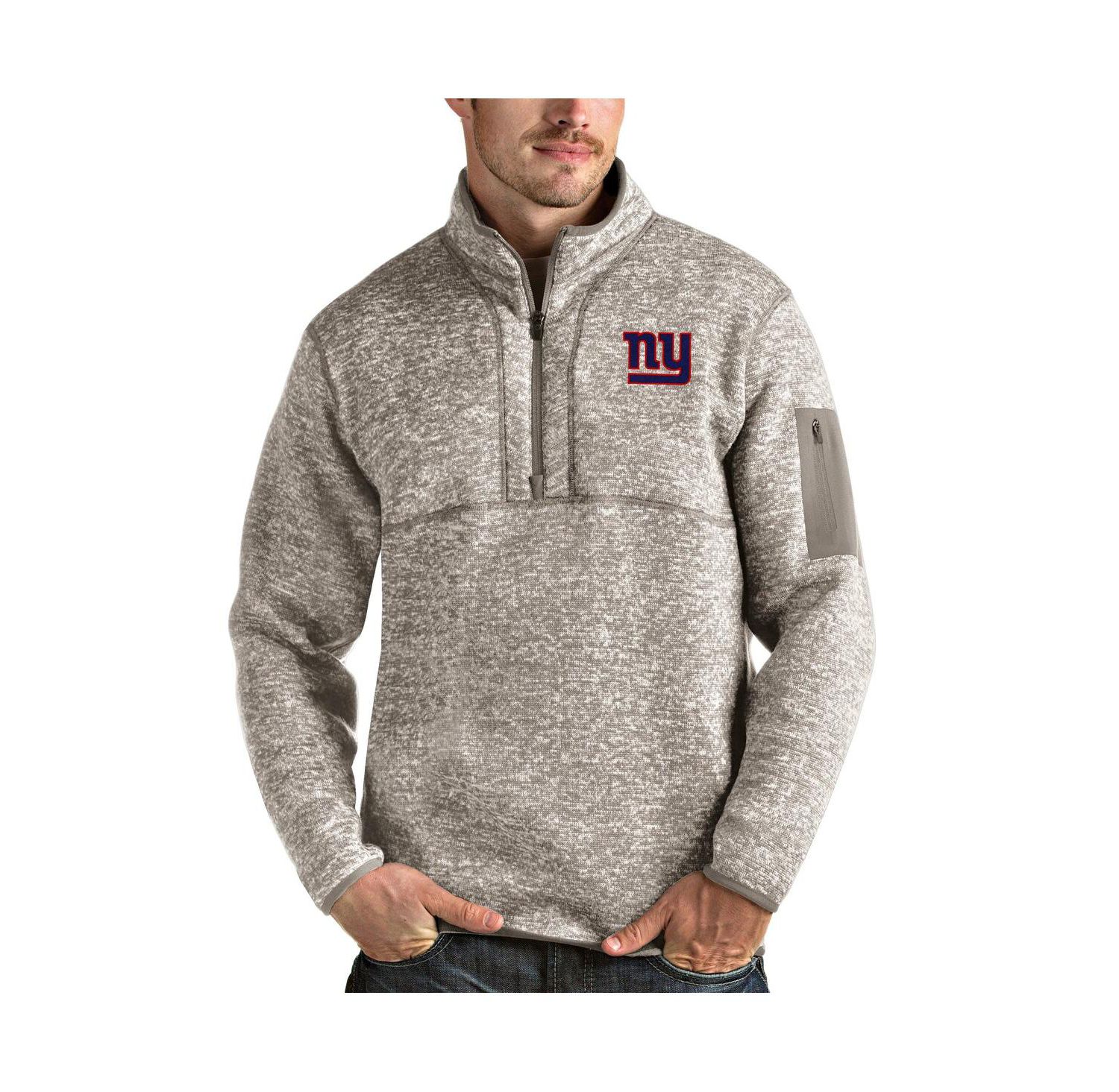 Men's Oatmeal New York Giants Fortune Quarter-Zip Pullover Jacket