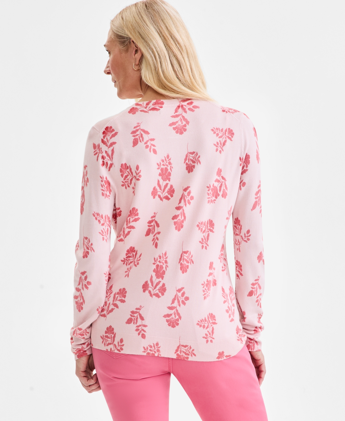 STYLE & CO WOMEN'S PRINTED CREWNECK BUTTON-FRONT CARDIGAN, EXCLUSIVELY AT MACY'S 