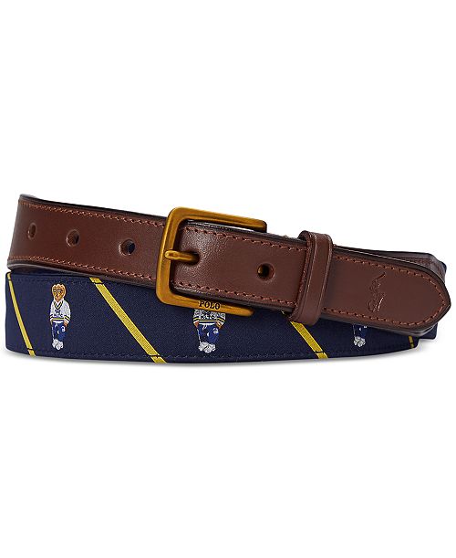 alfani Polo Ralph Lauren Men's Polo Bear Leather-Trim Belt Men's Fashion & Accessories