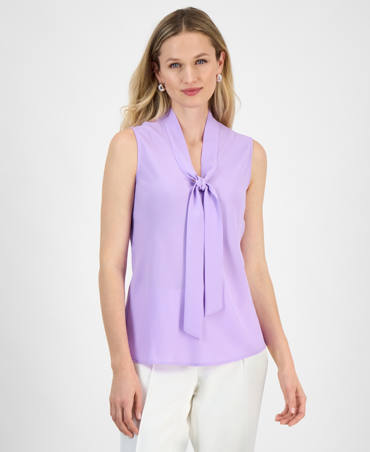 Kasper Women's Sleeveless Tie-neck Top, Regular & Petite