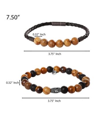 Tiger s Eye, Black Onyx, Picture Jasper Stretch Bead & Magnetic Cord Bracelet Set - 2 Piece