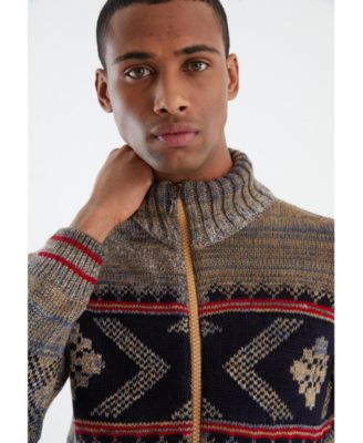 Men's Men s Knit Jacket with Zipper, Norwegian Pattern