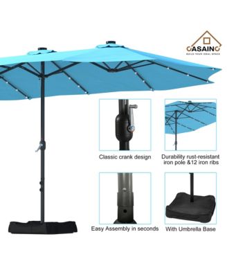 Outdoor Double-Sided Patio Umbrella with Base 36 LED Light Market Umbrella with Cover