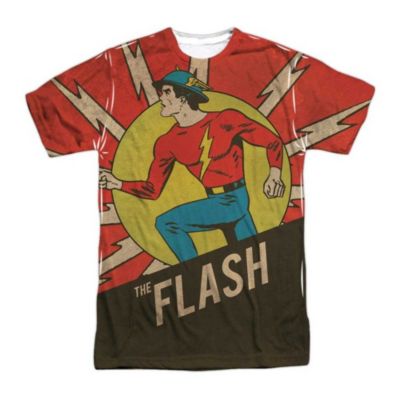 Dc Mens DC Comics Flash Vintage Comic Flash (Front/Back Print) Short Sleeve Adult Poly Crew Tee / T-Shirt