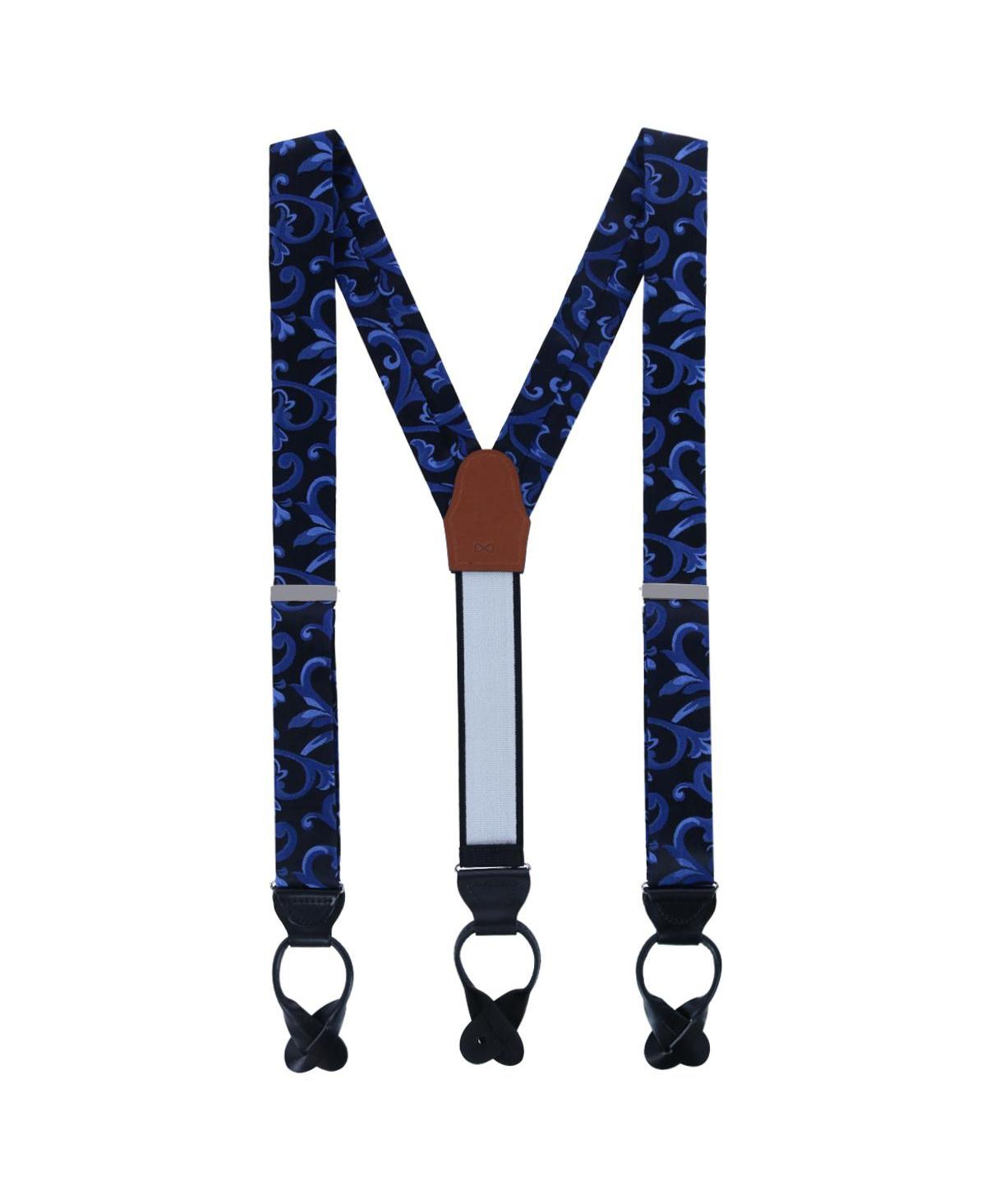 Men's Christian the Romantic Brocade Silk Button End Suspenders - Royal blue
