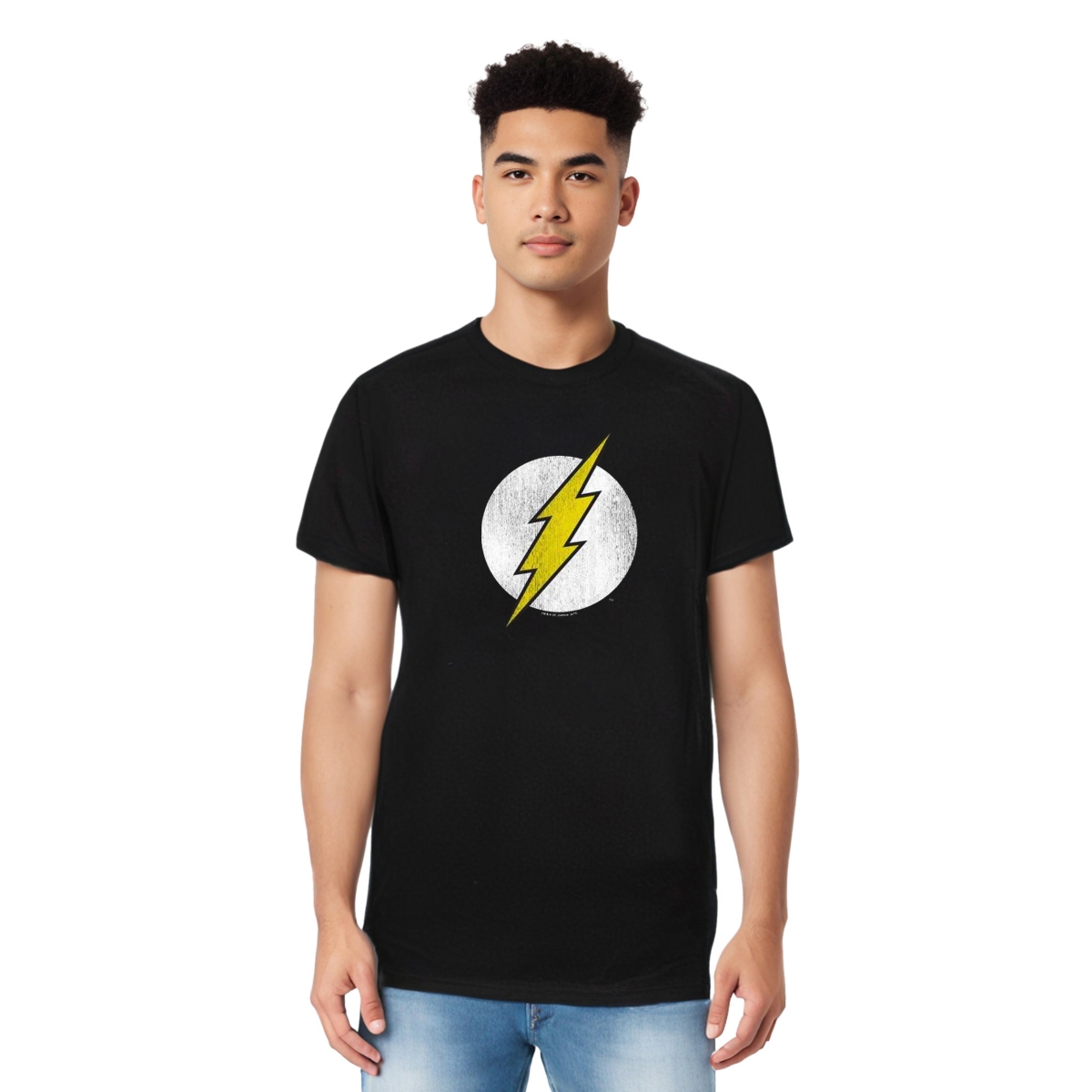 Dc Flash Mens Dc Comics Flash Flash Logo Distressed Short Sleeve Adult Tall Tee / T-Shirt - Black