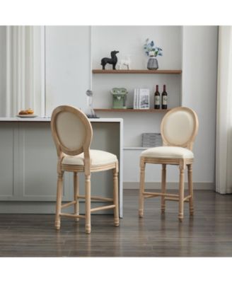 Set of 2 Counter Stools – Solid Wood French Country Chairs with Upholstered Cushions and Backrest