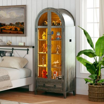 73" Arched Glass Display Cabinet with LED & Motion Sensor