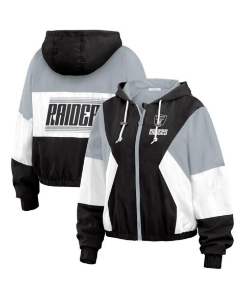 Женские куртки WEAR by Erin Andrews Women's Black/Gray Las Vegas Raiders Color Block Full-Zip Windbreaker Jacket