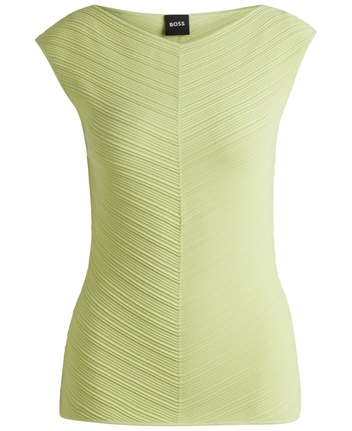 Hugo Boss V-neck Top With Knitted Structure In Open Green