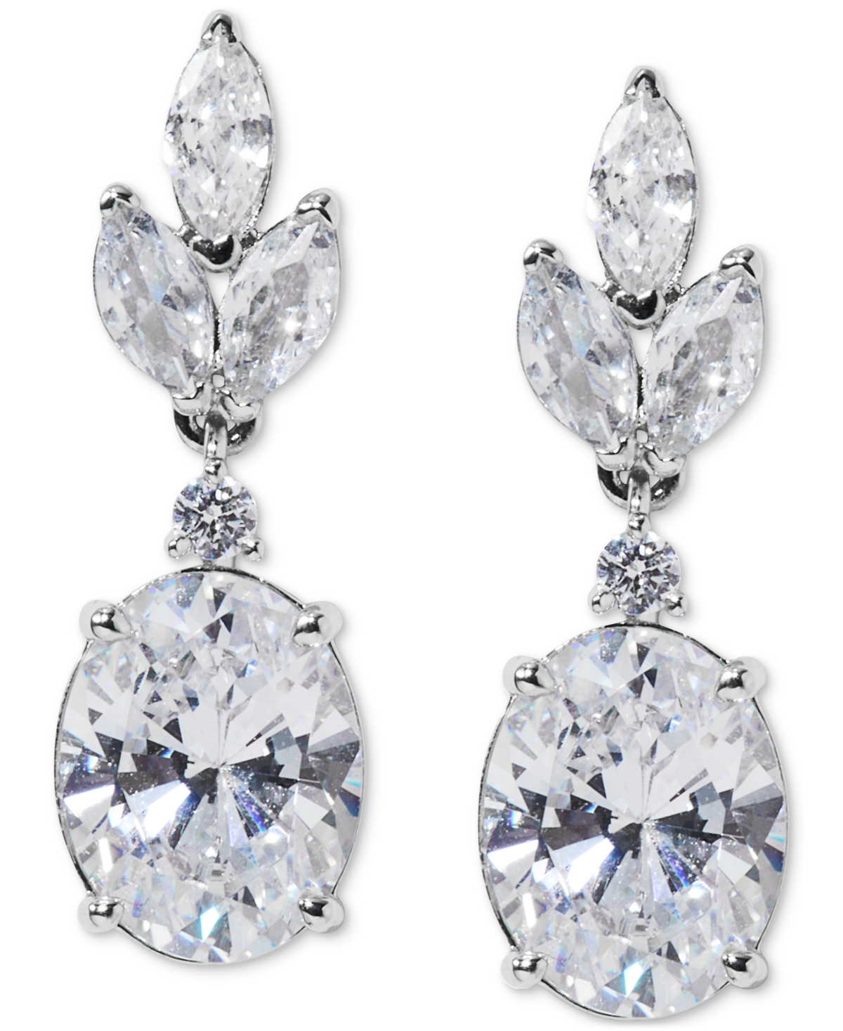 Silver-Tone Cubic Zirconia Oval Drop Earrings, Exclusively at Macy's - Rhodium