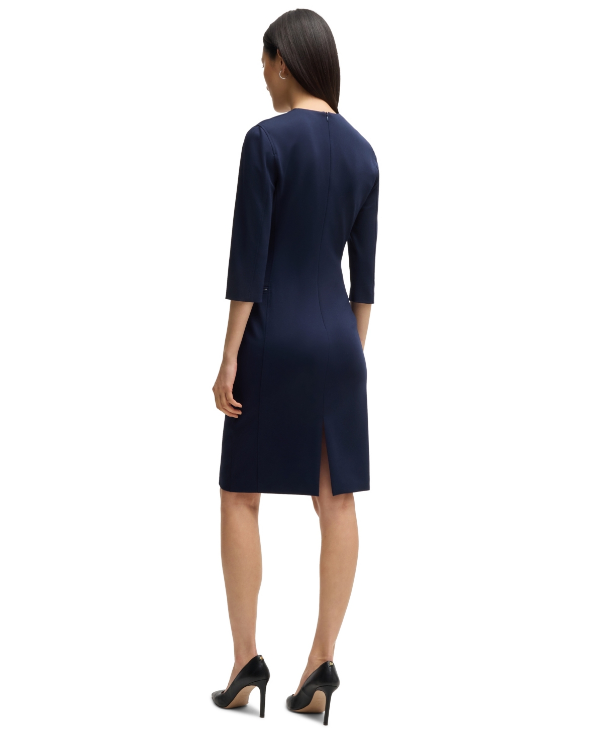 Hugo Boss Boss By  Women's Cropped Sleeves V-neck Dress In Dark Blue