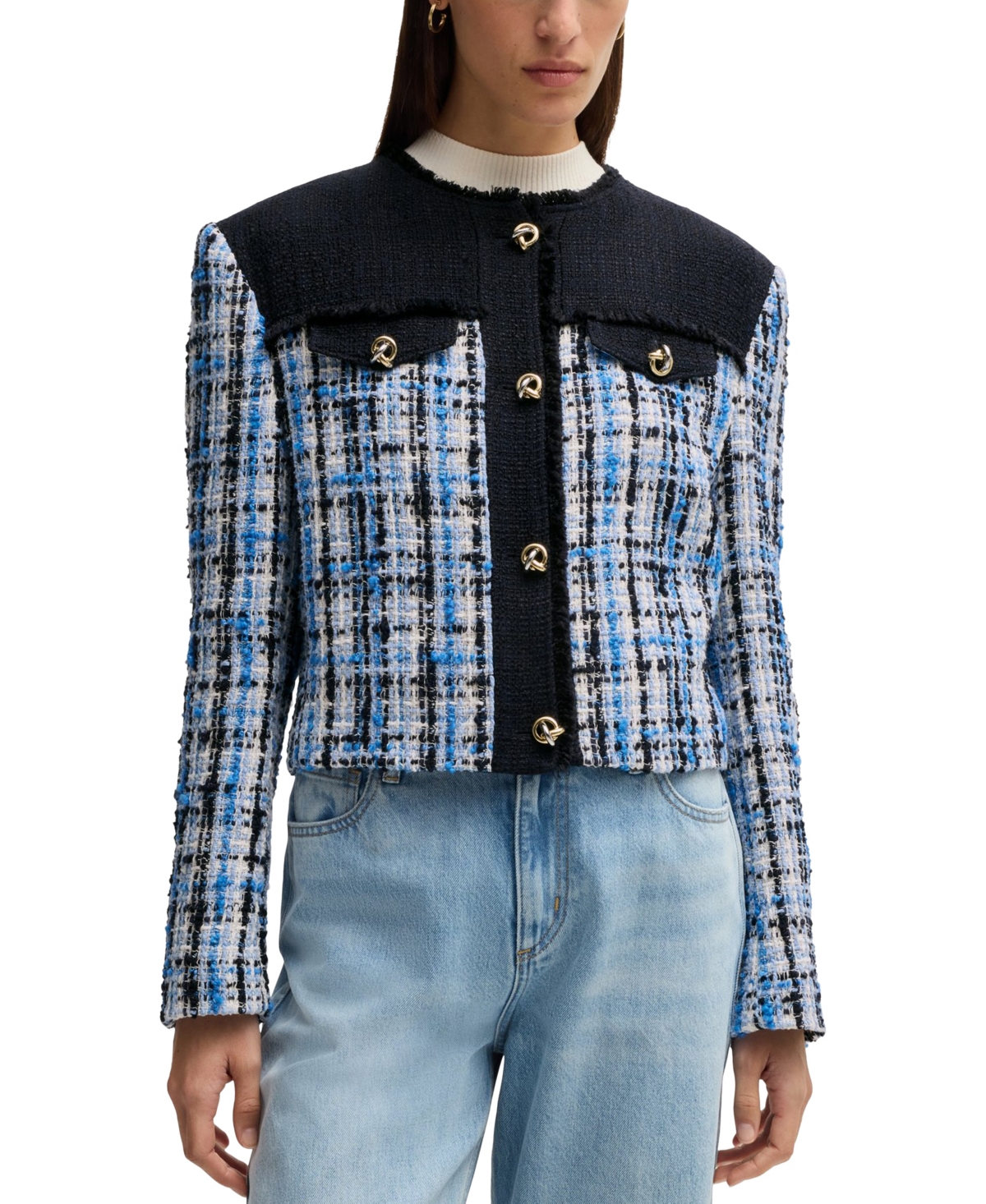 Hugo Boss Tweed Jacket With Contrast Panels And Knot Buttons In Open Misc