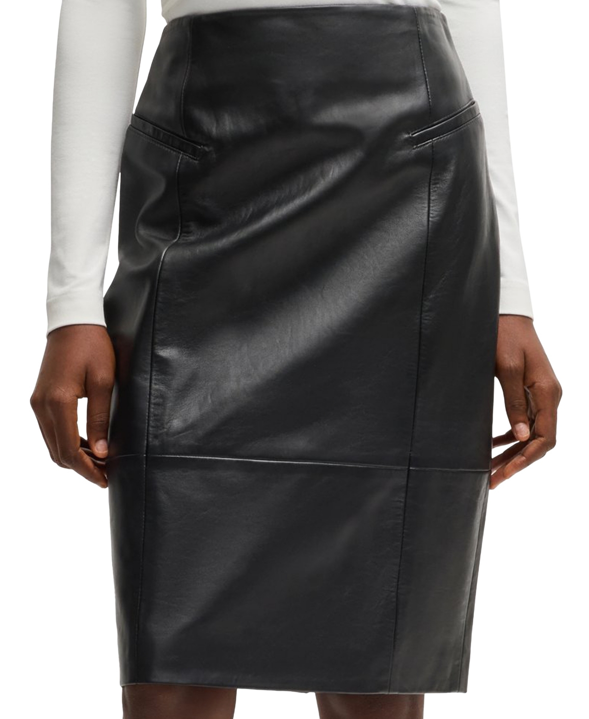 Boss by Hugo Boss Women's Lustrous Leather Pencil Skirt - Black