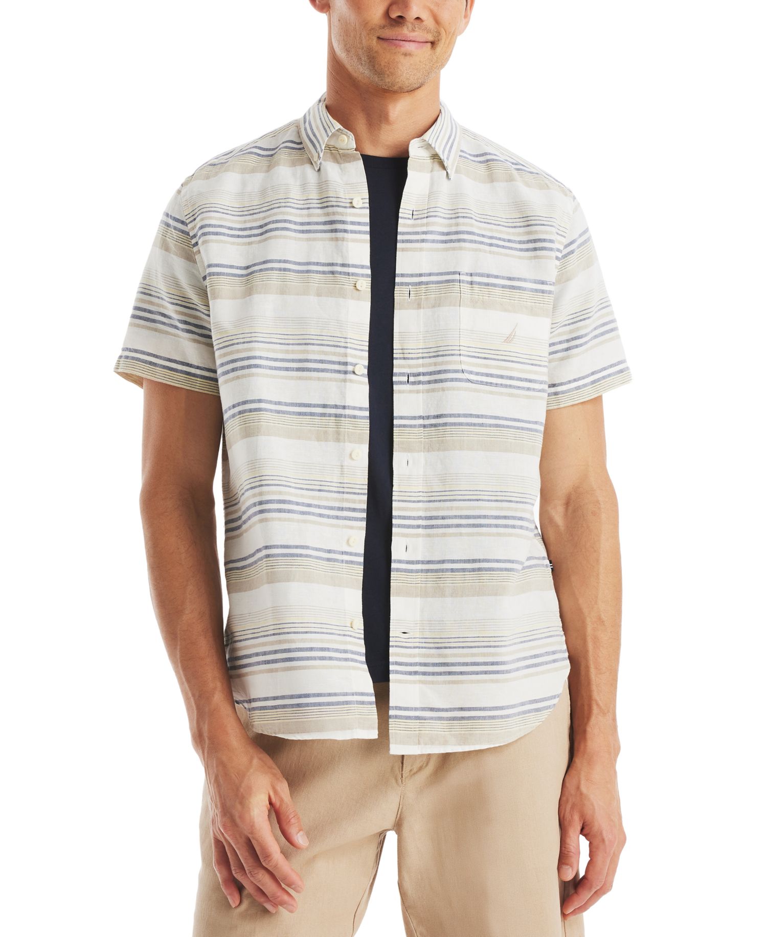 Men's Linen-Blend Stripe Short-Sleeve Shirt