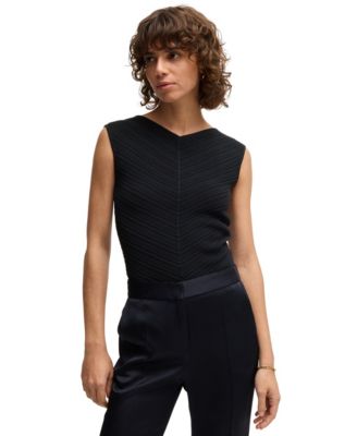 Women's Knitted Structure V-Neck Top