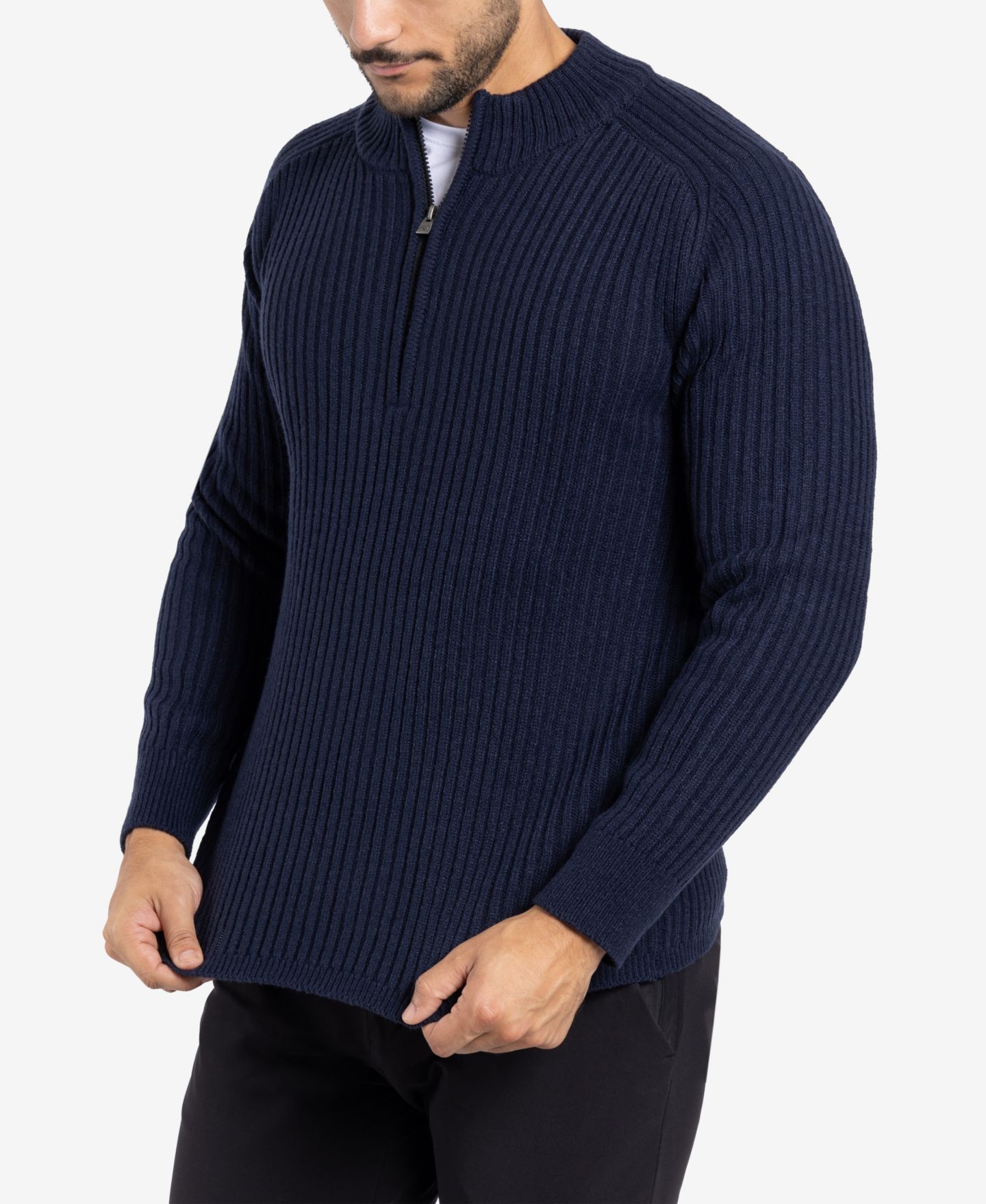 Мужской свитер X-Ray Ribbed Mock Neck Quarter-Zip, цвет: Тёмно-синий — фото 4