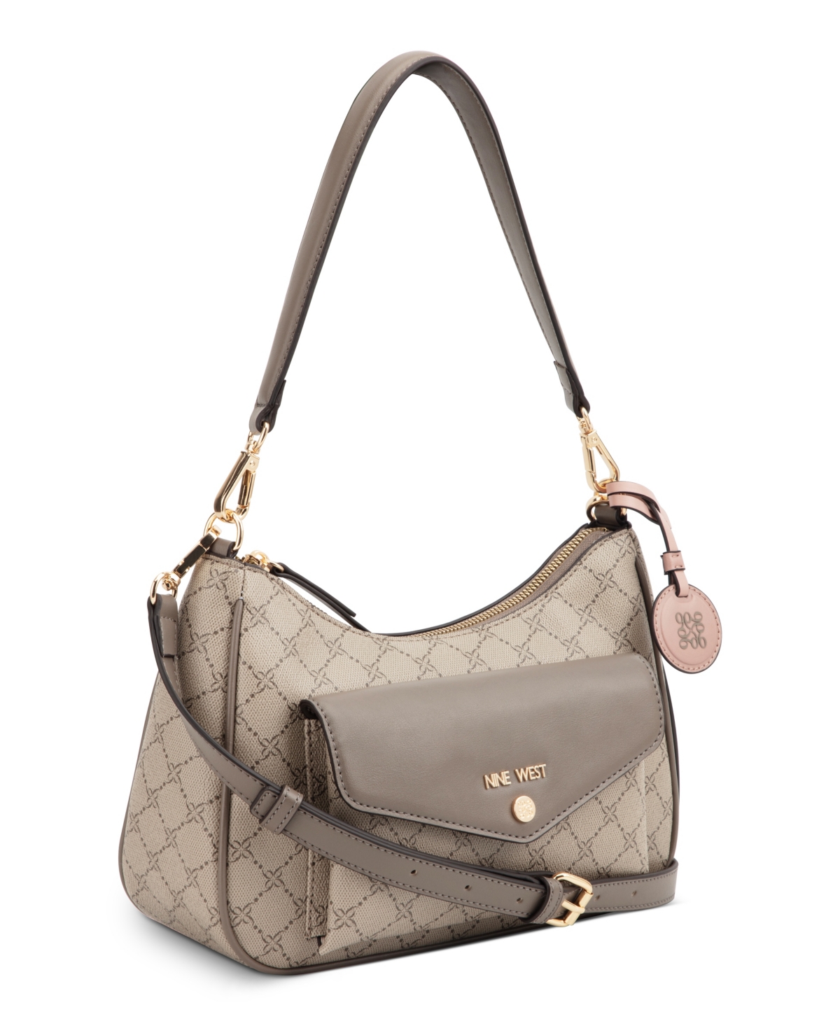 Nine West Caireann Medium Shoulder Bag In Beige Logo Flint