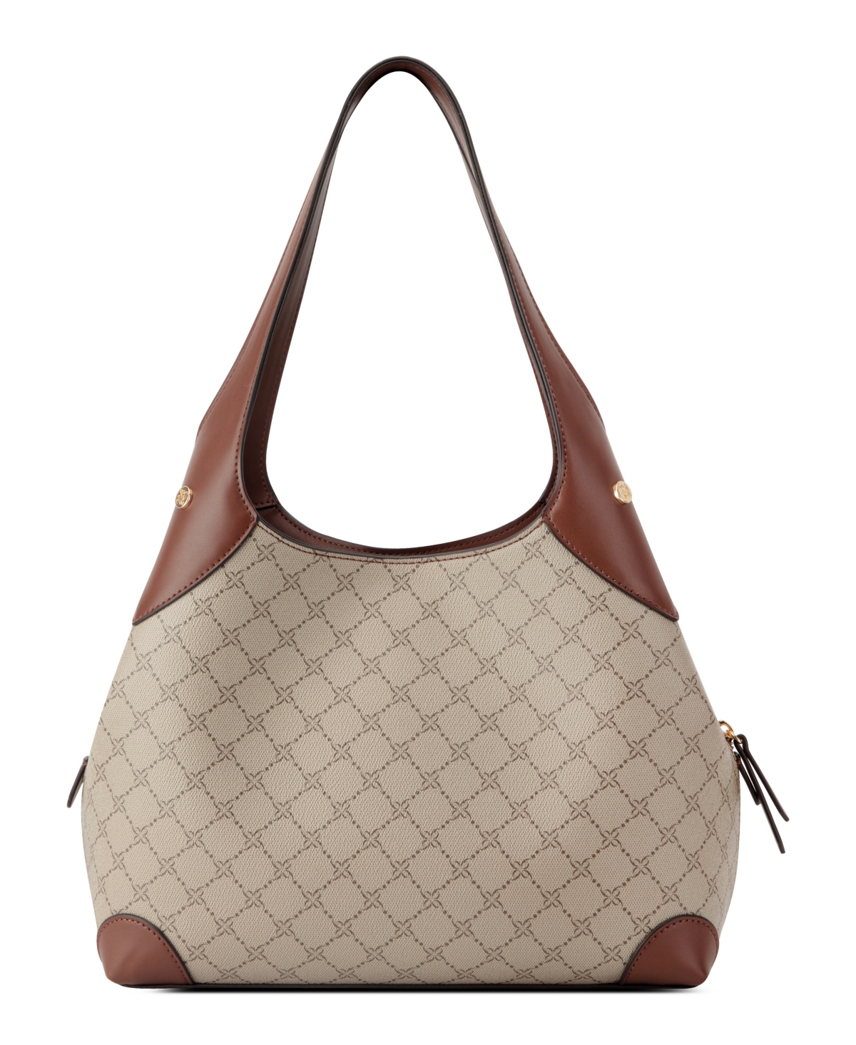 Shop Nine West Eamon Large Shoulder Bag In Beige Logo Mahogany