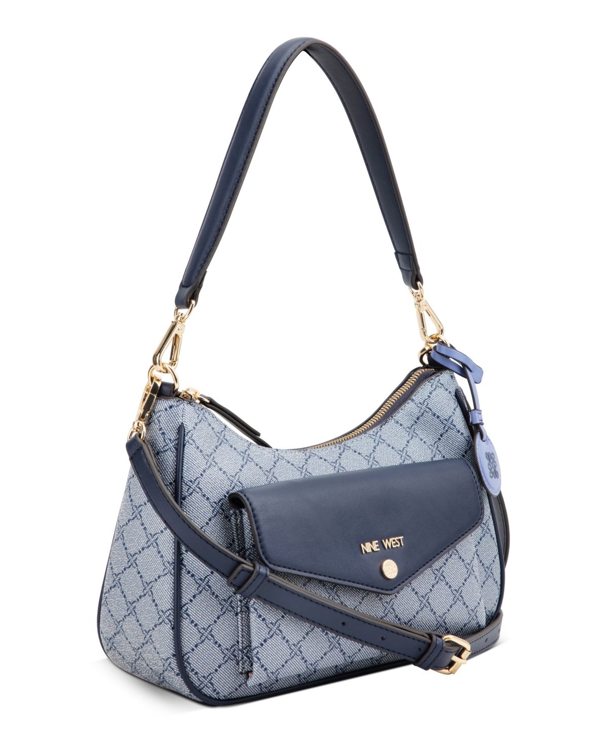 Shop Nine West Caireann Medium Shoulder Bag In Chambray Logo Navy