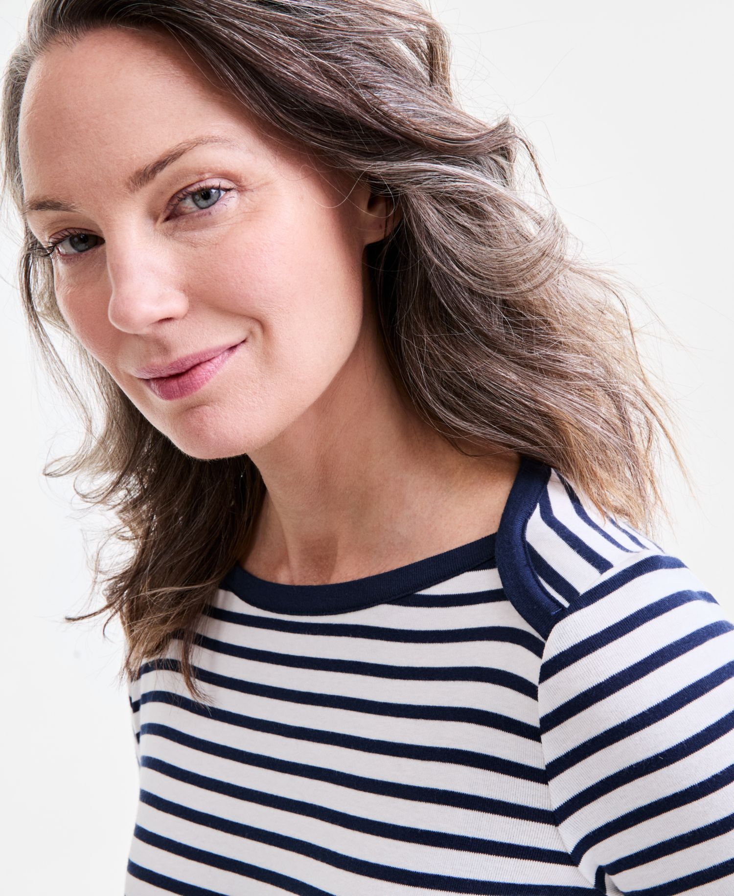 Petite Pima Cotton Striped Boat-Neck 3/4-Sleeve Top
