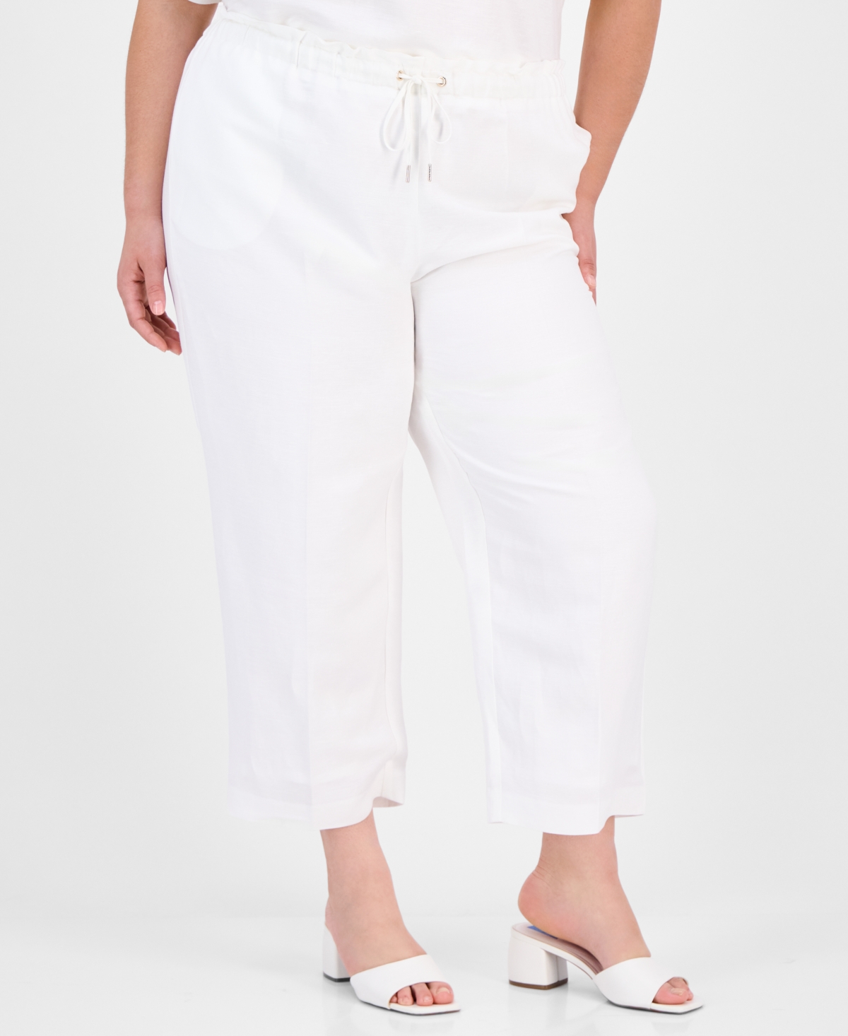 Anne Klein Plus Size Drawstring High-rise Pants In Bright White
