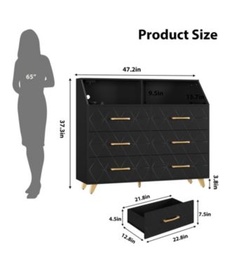 6-Pc Wood Dresser with Charging Station & LED – Modern Storage Chest