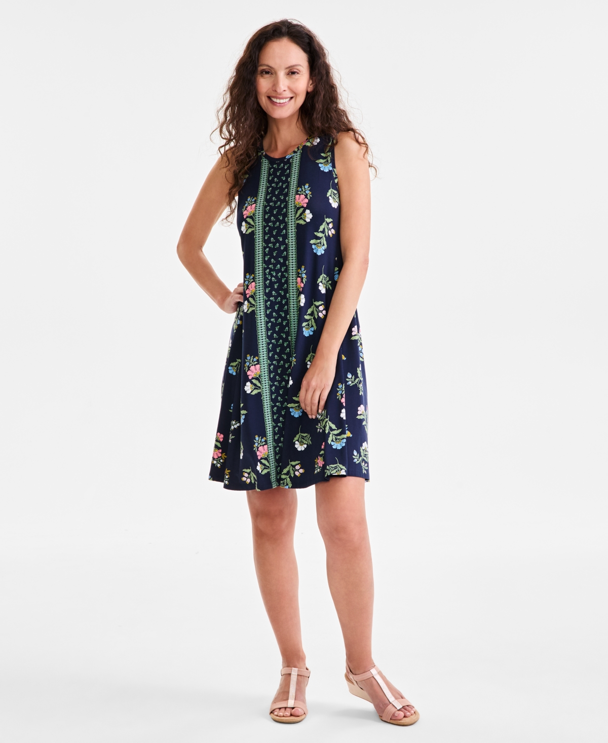 Shop Style & Co Women's Printed Sleeveless Flip-flop Dress, Exclusively At Macy's In Runway Floral Blue