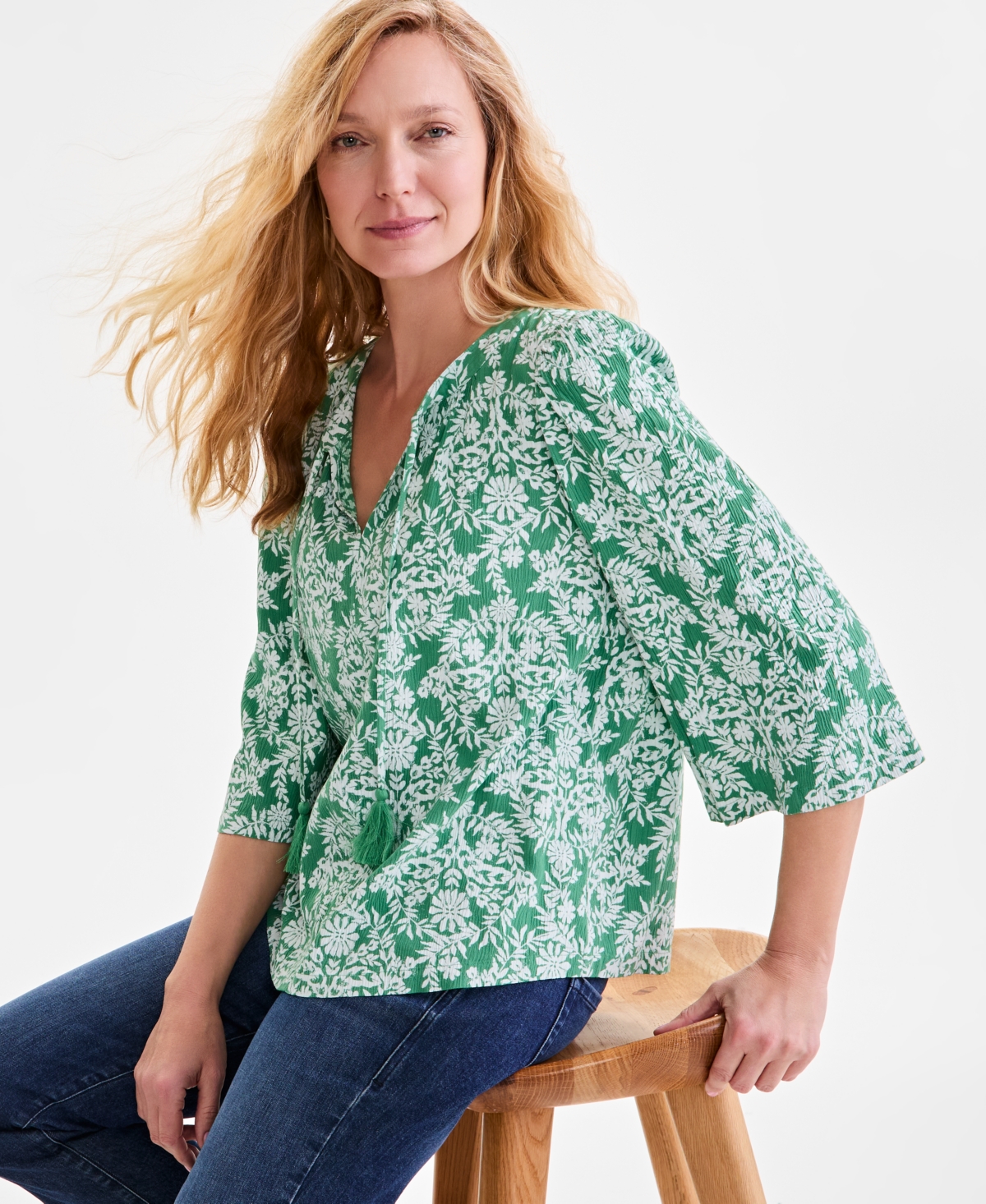 Macy's Petite Floral Medallion Easy Split-neck Blouse, Exclusively At  In Floral Hampton