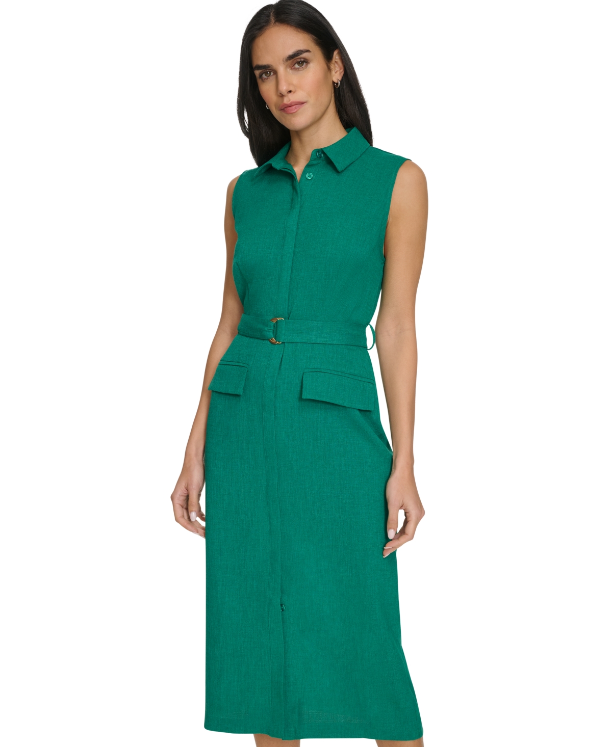 Shop Calvin Klein Women's Belted Button-front Sheath Dress In Meadow