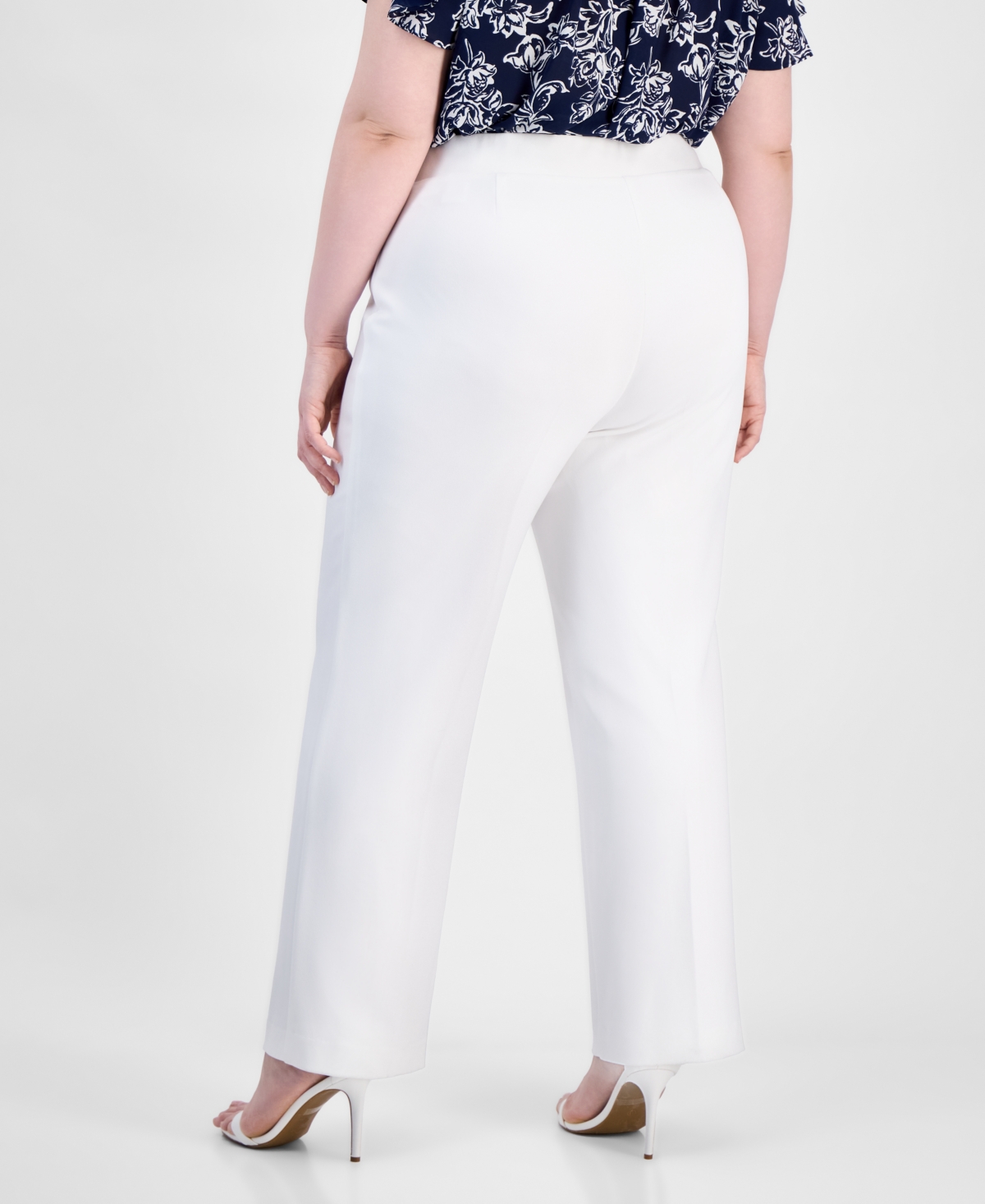 Ak Anne Klein Plus Size Floral-print Flutter-sleeve Top In Bright White