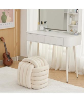 Chenille Fabric Modern Knot Design Ottoman, Comfortable Footstool for Living Room and Bedroom