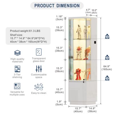 69" Corner Display Cabinet with Glass Doors & Motion LED